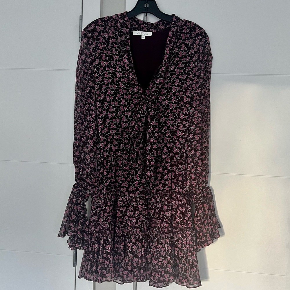 Alexis • purple floral long sleeve mini dress • S